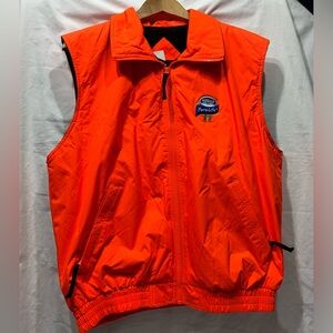 Tri Mountain Vest Fleece Lined Zip Up Neon Hunting Caution Construction Logo